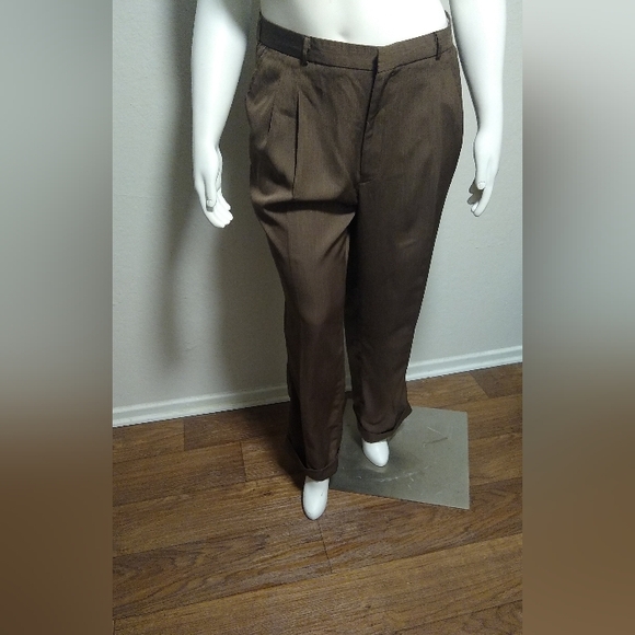 Montique 42 L Brown Mens Polyester Dress Pants - Picture 5 of 9